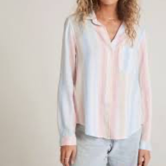 Bella Dahl Havana Rainbow Stripe Linen Blend Button Down Shirt Size M - Picture 1 of 6